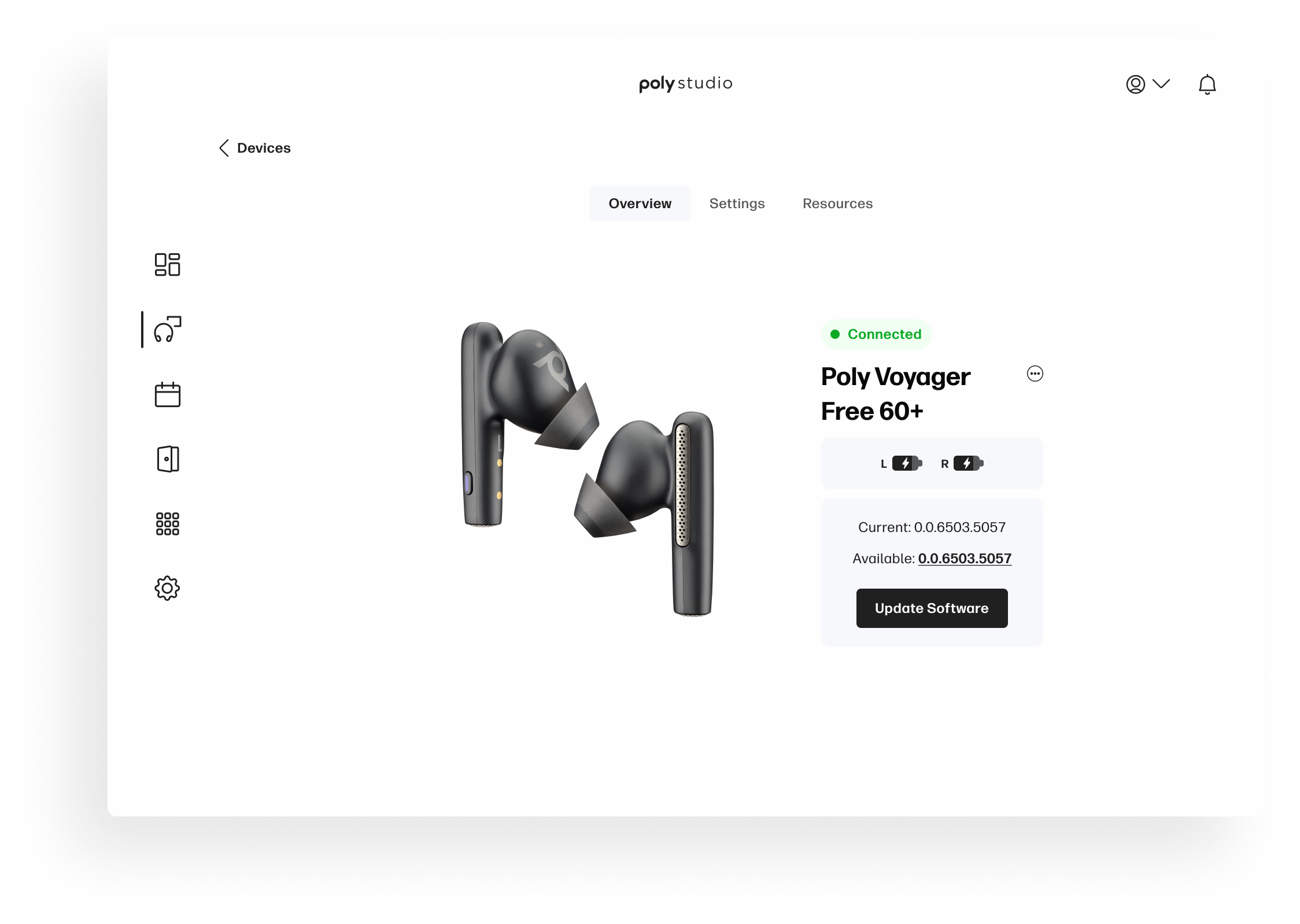 Poly Studio device detail for Poly Voyager Free 60+ earbuds